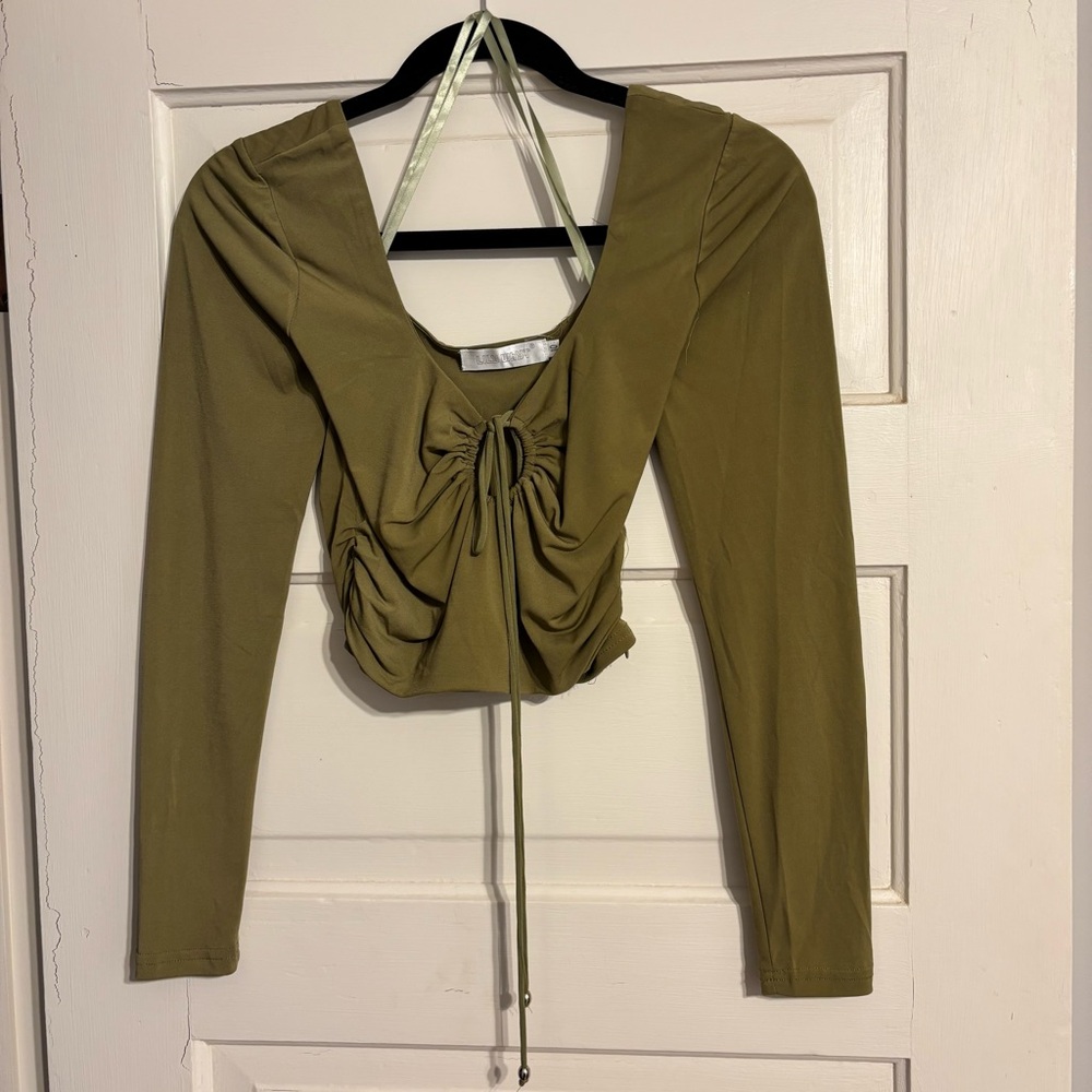 Lily Whyt | Olive Green Gathered Crop Top